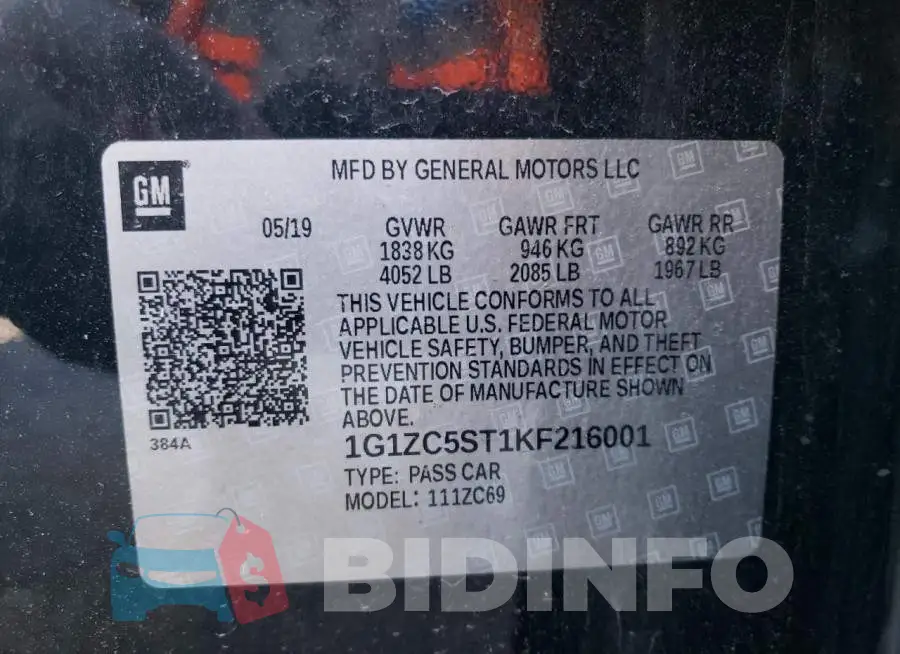 1G1ZC5ST1KF216001 Photo# 10