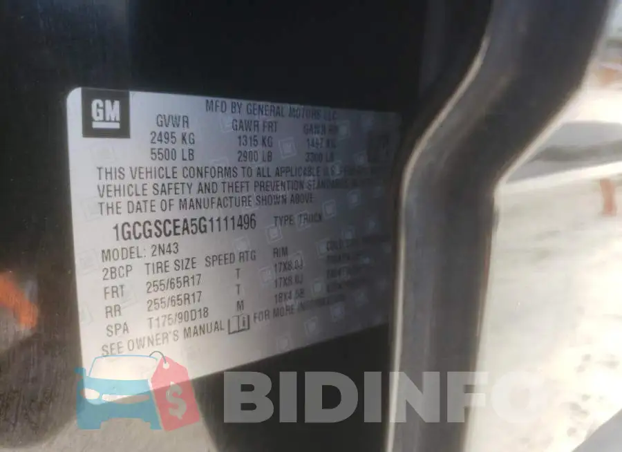 1GCGSCEA5G1111496 Photo# 10