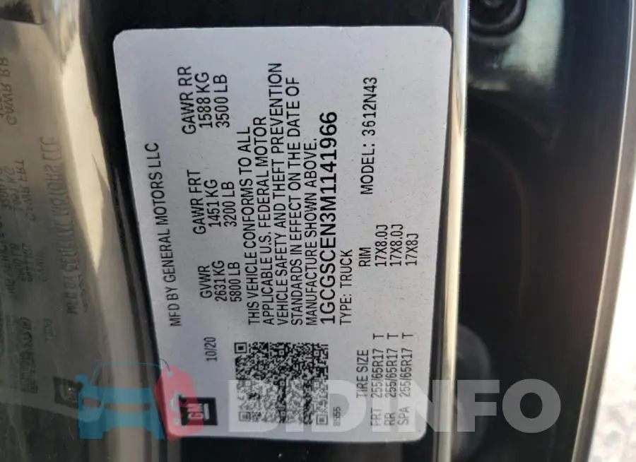 1GCGSCEN3M1141966 Photo# 10
