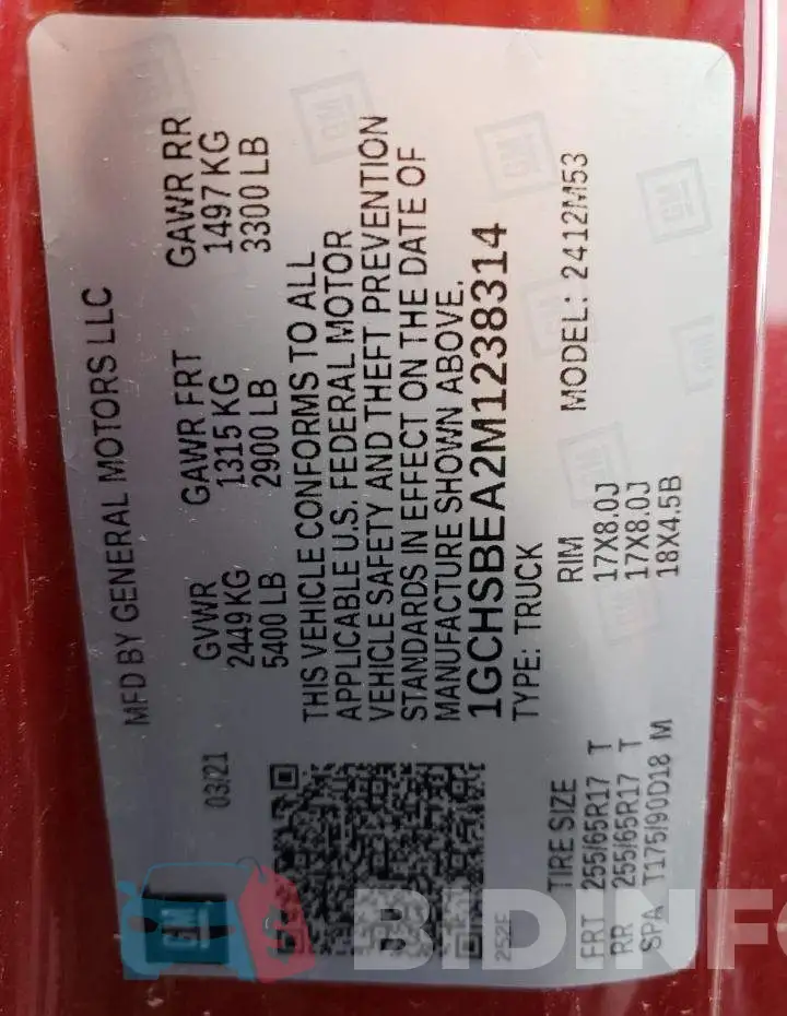1GCHSBEA2M1238314 Photo# 10
