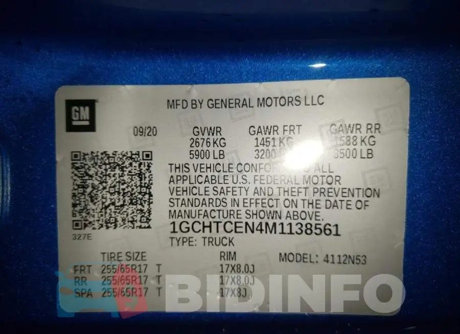 1GCHTCEN4M1138561 Photo# 10