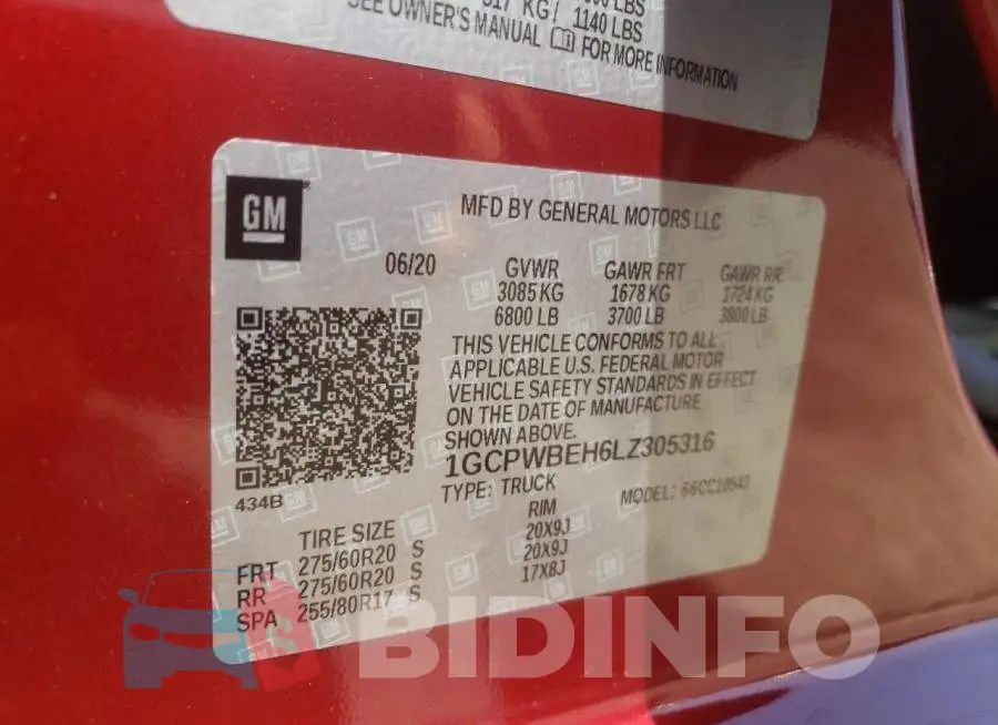 1GCPWBEH6LZ305316 Photo# 10