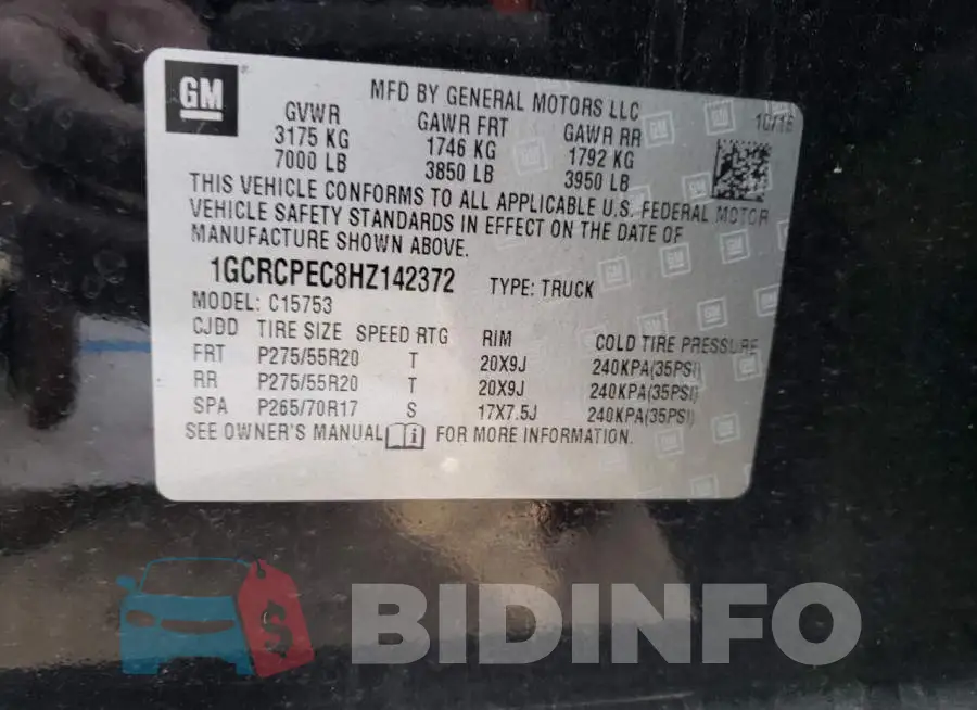 1GCRCPEC8HZ142372 Photo# 10