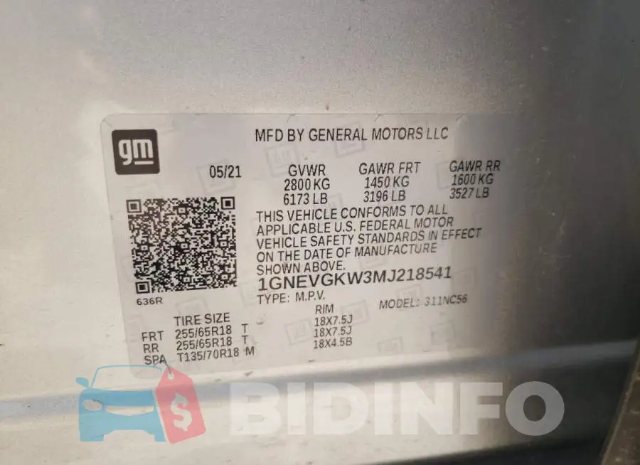 1GNEVGKW3MJ218541 Photo# 10
