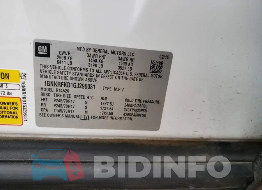 1GNKRFKD1GJ296031 Photo# 10