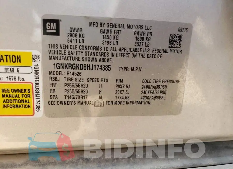 1GNKRGKD8HJ174385 Photo# 10