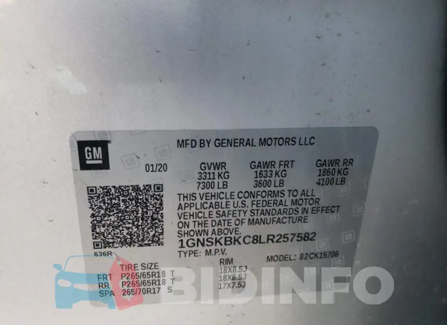 1GNSKBKC8LR257582 Photo# 10