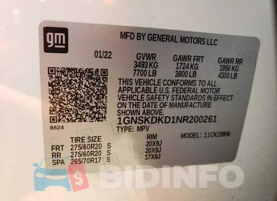 1GNSKDKD1NR200261 Photo# 10