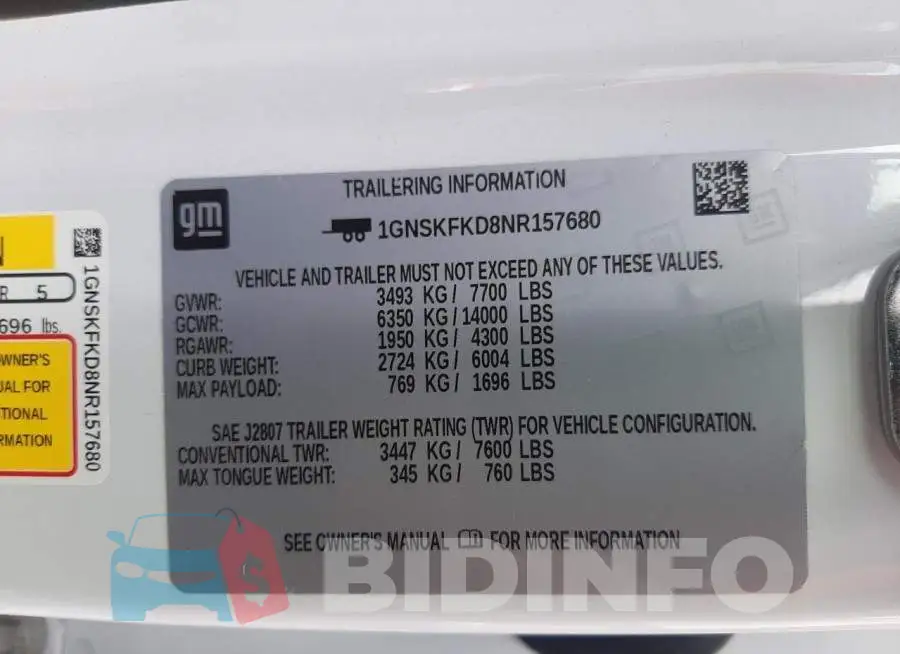 1GNSKFKD8NR157680 Photo# 10