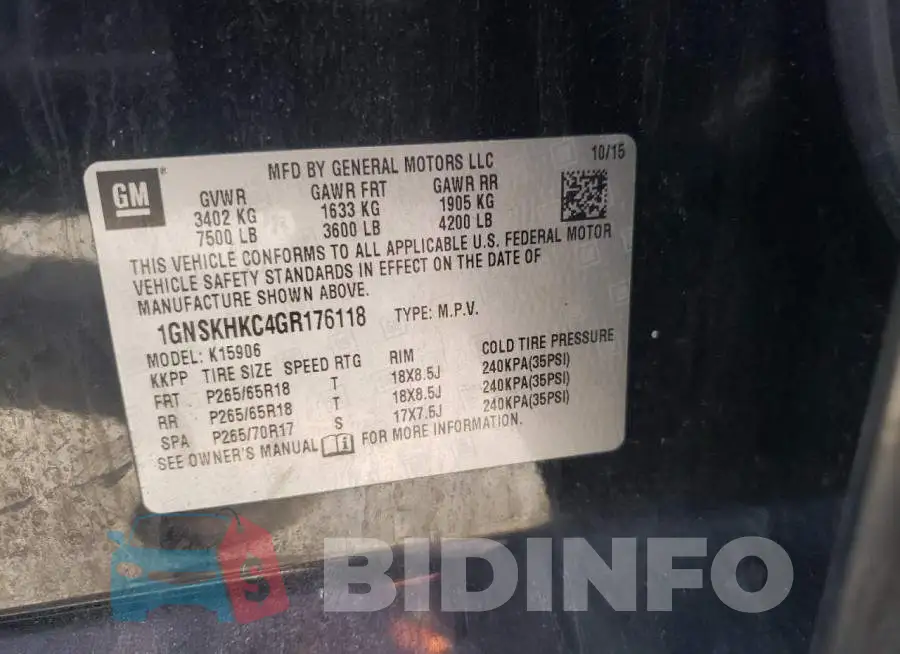 1GNSKHKC4GR176118 Photo# 10