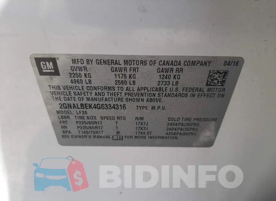 2GNALBEK4G6334316 Photo# 10