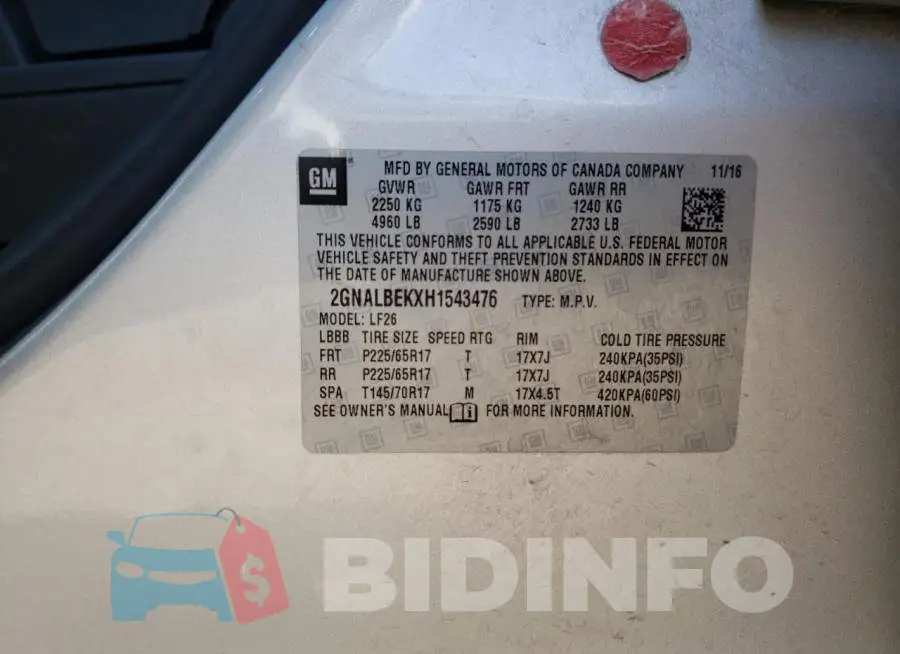 2GNALBEKXH1543476 Photo# 10
