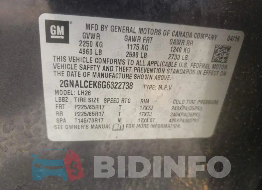 2GNALCEK6G6322738 Photo# 10
