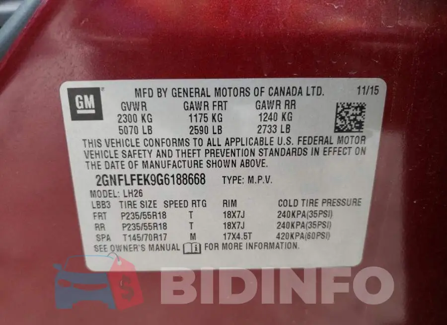 2GNFLFEK9G6188668 Photo# 10