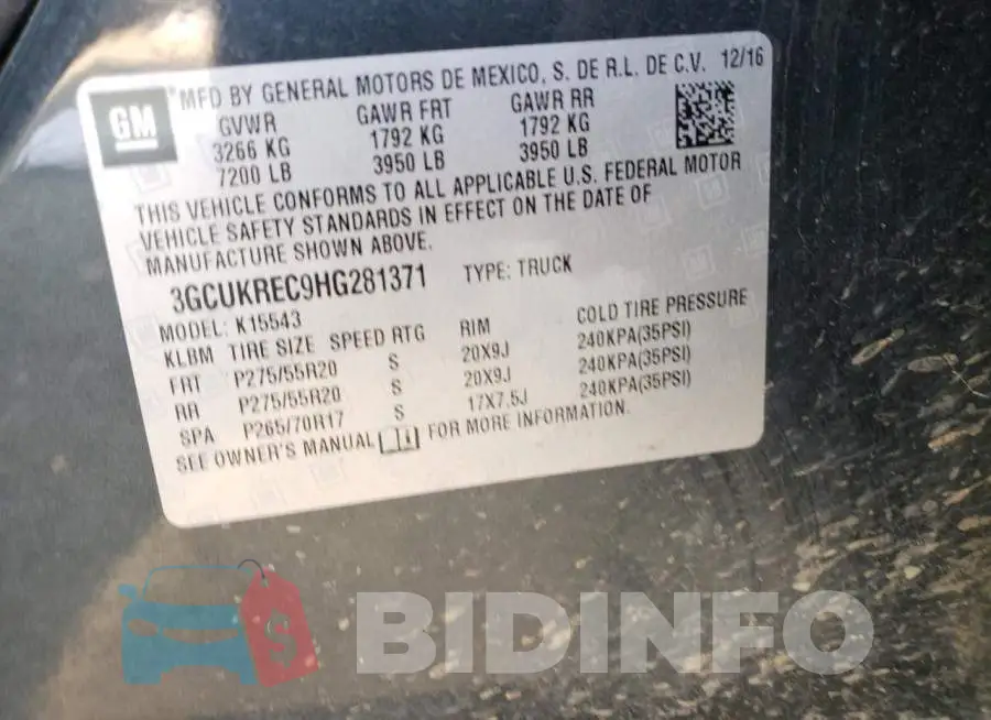 3GCUKREC9HG281371 Photo# 10