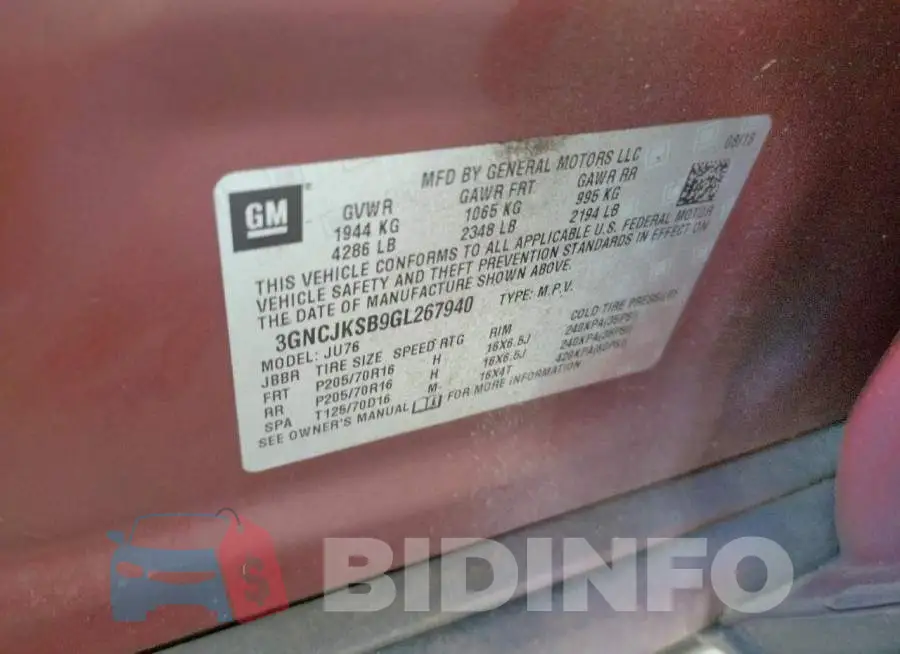 3GNCJKSB9GL267940 Photo# 10