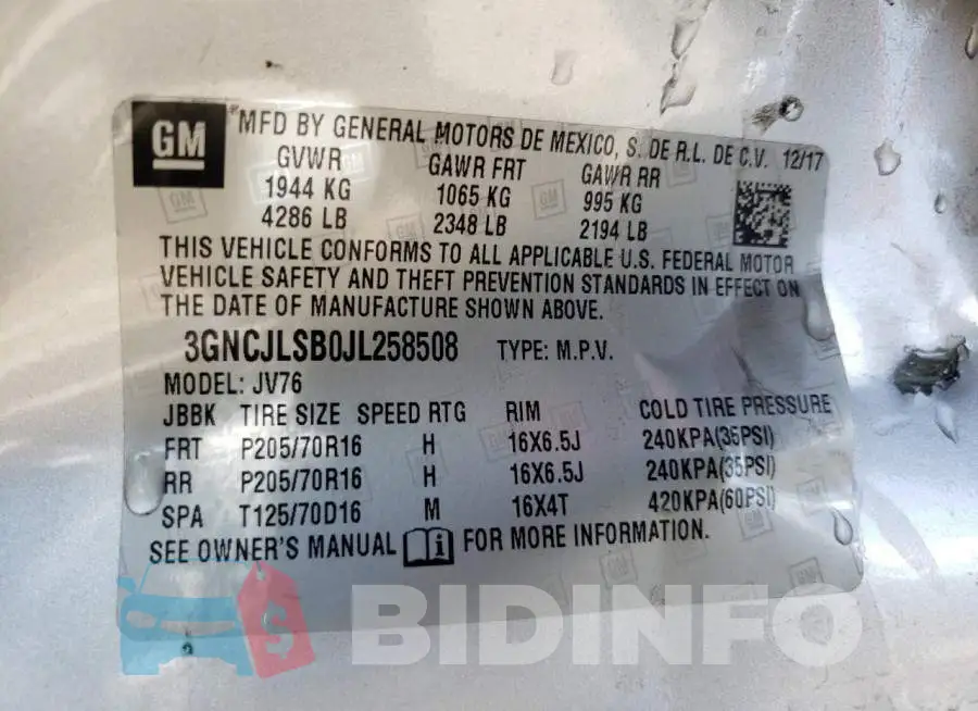 3GNCJLSB0JL258508 Photo# 10