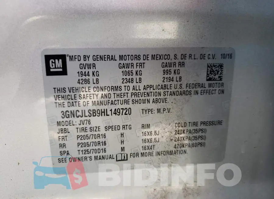 3GNCJLSB9HL149720 Photo# 10