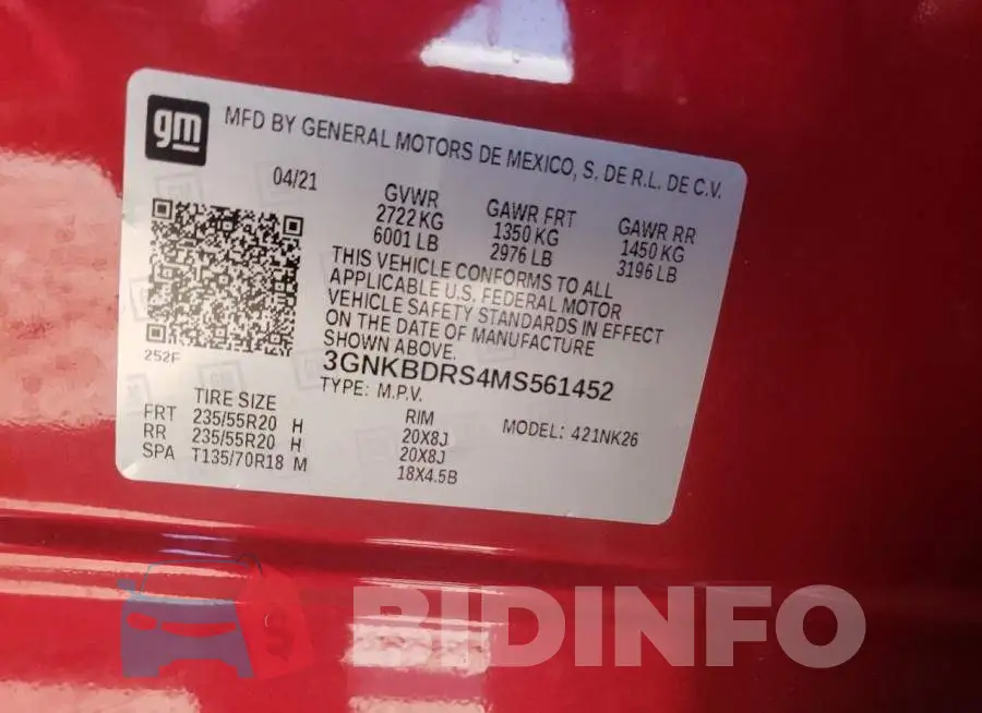 3GNKBDRS4MS561452 Photo# 10