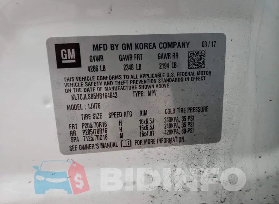 KL7CJLSB5HB164643 Photo# 10