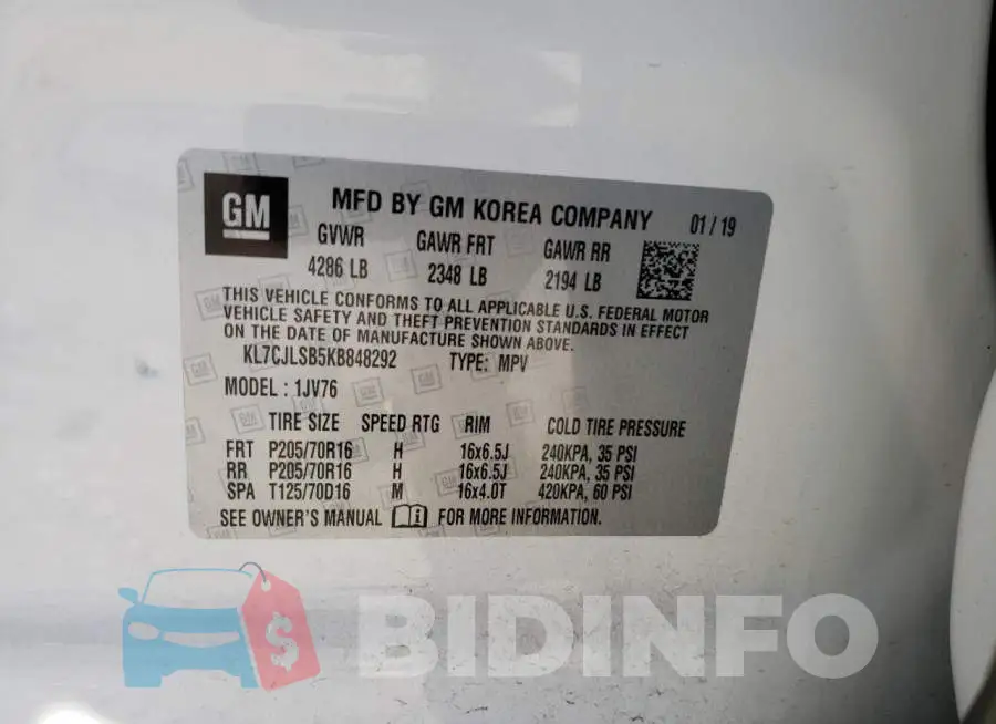 KL7CJLSB5KB848292 Photo# 10