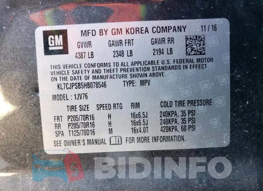 KL7CJPSB5HB078546 Photo# 10