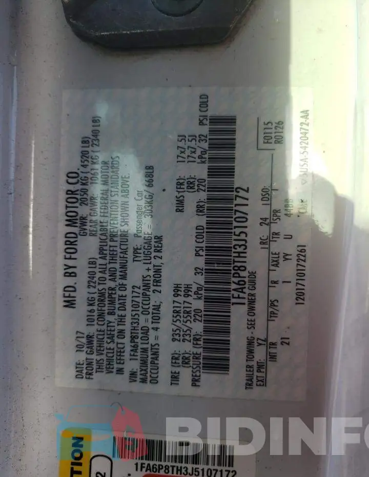 1FA6P8TH3J5107172 Photo# 10