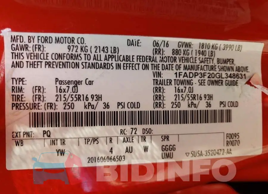 1FADP3F20GL348631 Photo# 10