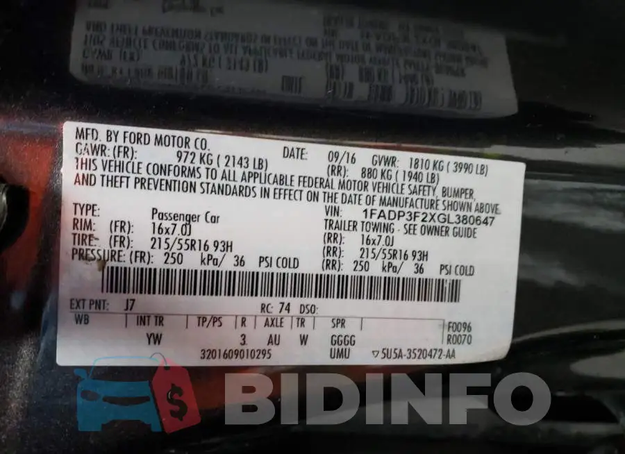 1FADP3F2XGL380647 Photo# 10