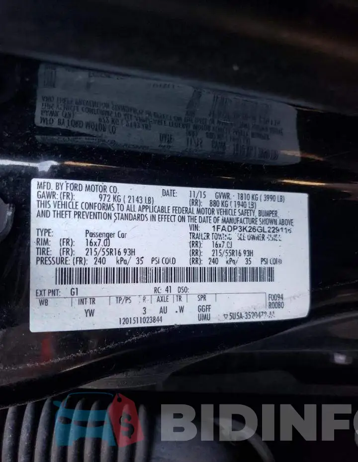1FADP3K26GL229116 Photo# 10
