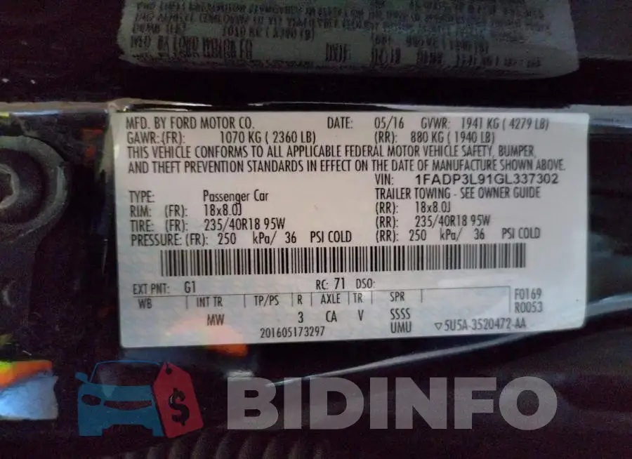 1FADP3L91GL337302 Photo# 10