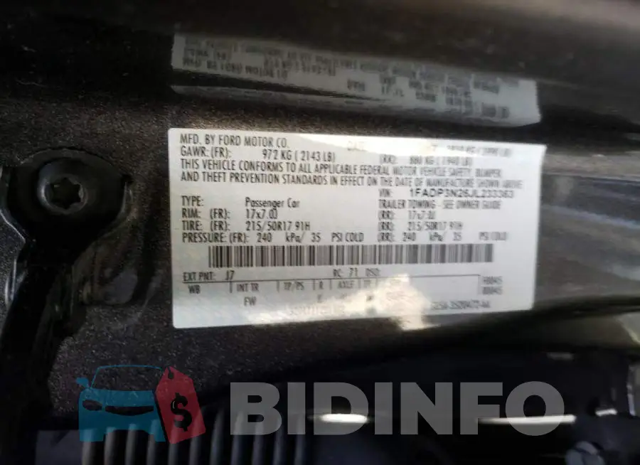 1FADP3N26JL233363 Photo# 10