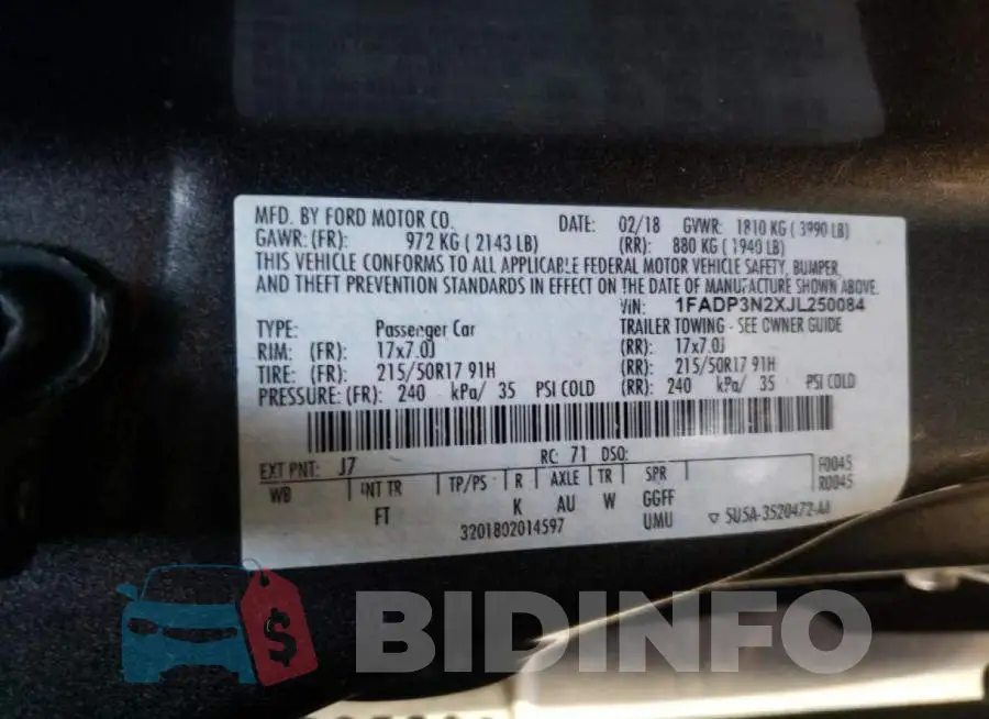 1FADP3N2XJL250084 Photo# 10