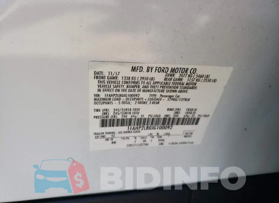 1FAHP2L80JG100092 Photo# 10