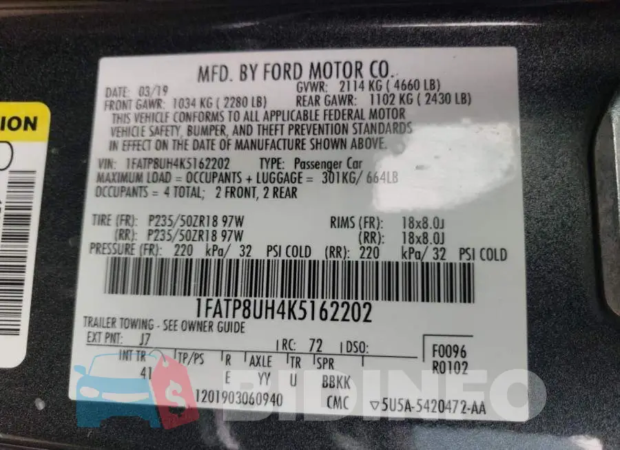 1FATP8UH4K5162202 Photo# 10