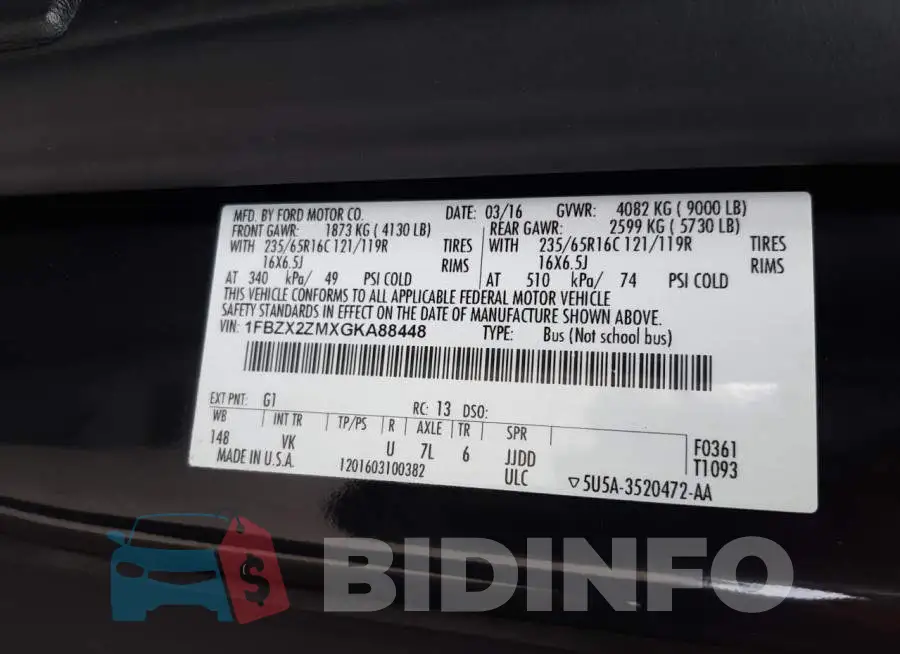 1FBZX2ZMXGKA88448 Photo# 10