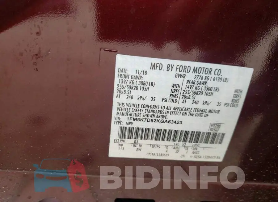 1FM5K7D82KGA63423 Photo# 10
