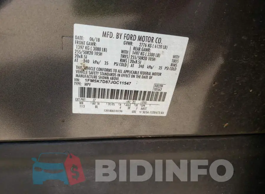 1FM5K7D87JGC11547 Photo# 10