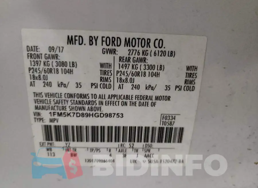 1FM5K7D89HGD98753 Photo# 10
