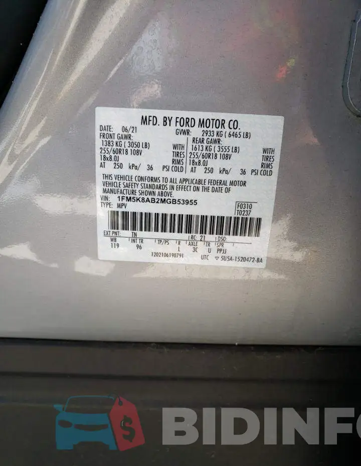 1FM5K8AB2MGB53955 Photo# 10