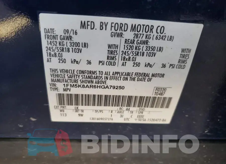 1FM5K8AR6HGA79250 Photo# 10
