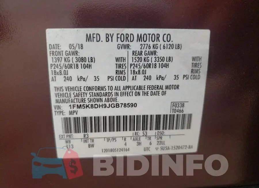 1FM5K8DH9JGB78590 Photo# 10