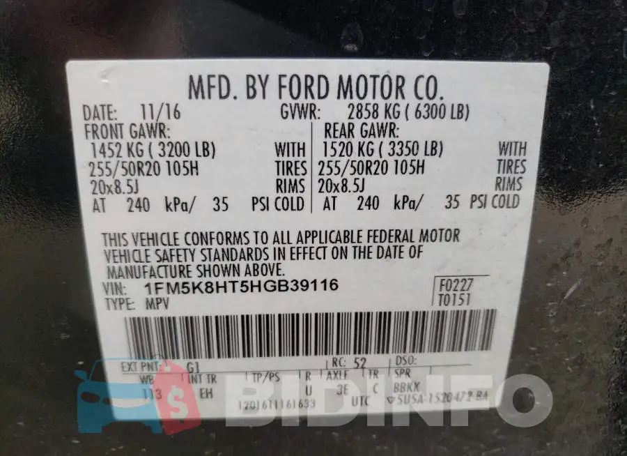 1FM5K8HT5HGB39116 Photo# 10