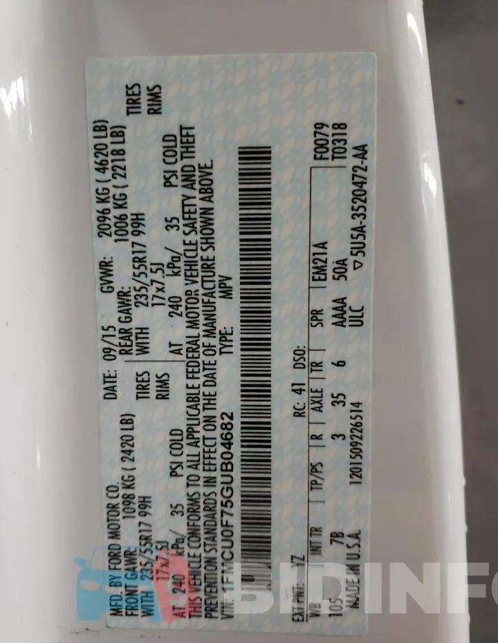 1FMCU0F75GUB04682 Photo# 10