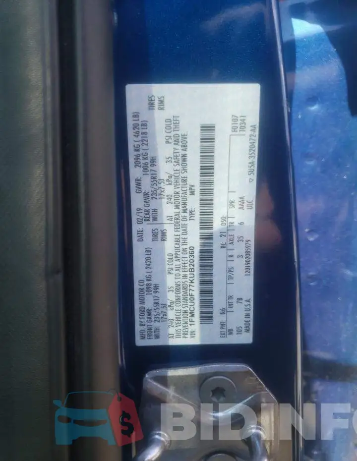 1FMCU0F77KUB20360 Photo# 10