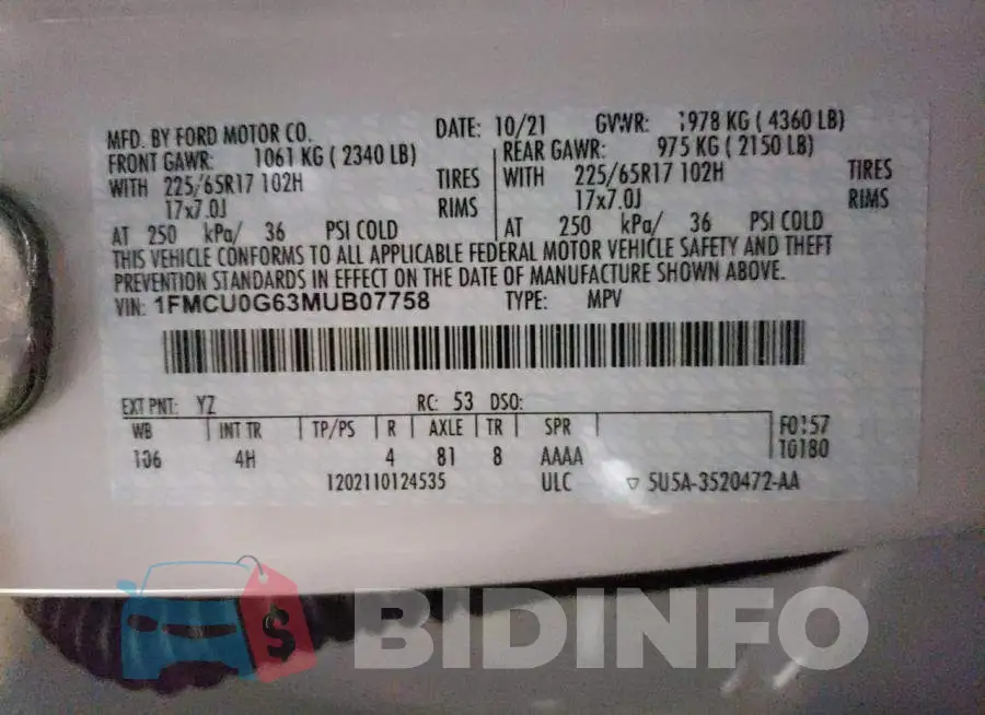 1FMCU0G63MUB07758 Photo# 10
