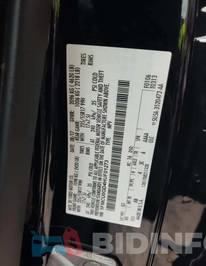 1FMCU0GD4HUF01273 Photo# 10