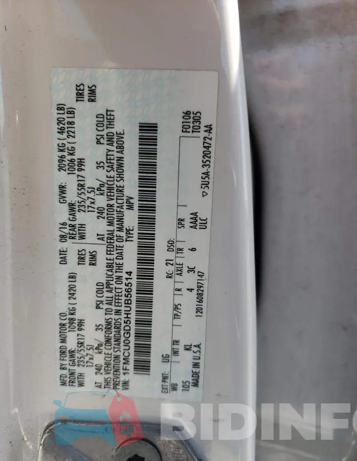 1FMCU0GD5HUB56514 Photo# 10