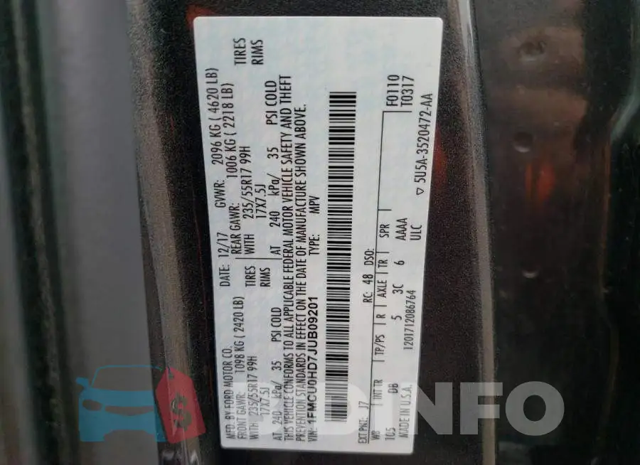 1FMCU0HD7JUB09201 Photo# 10