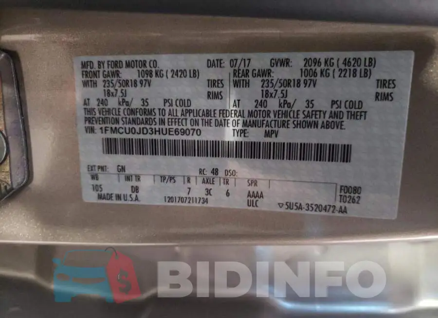 1FMCU0JD3HUE69070 Photo# 10